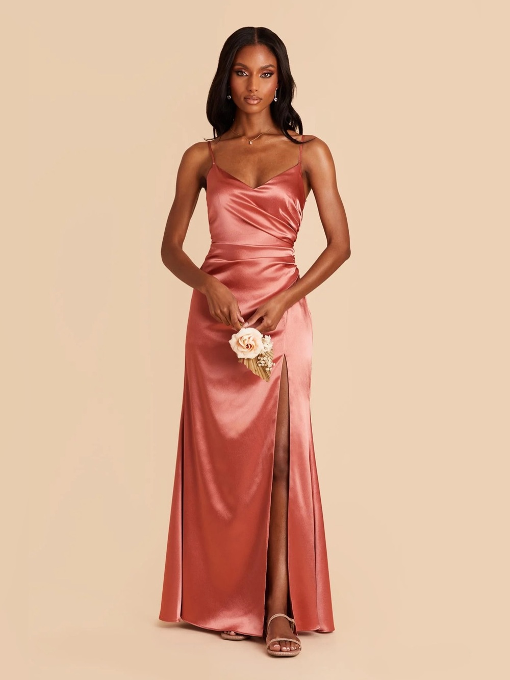 Birdy Grey Catherine Shiny Satin Dress in Terracotta